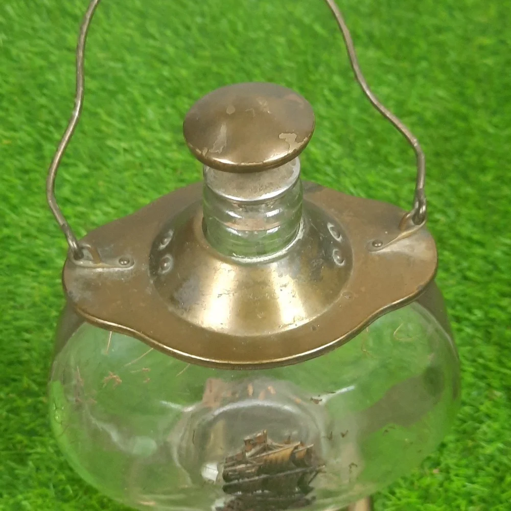 Vintage Brass and Glass Ship Lantern Wind Up Musical